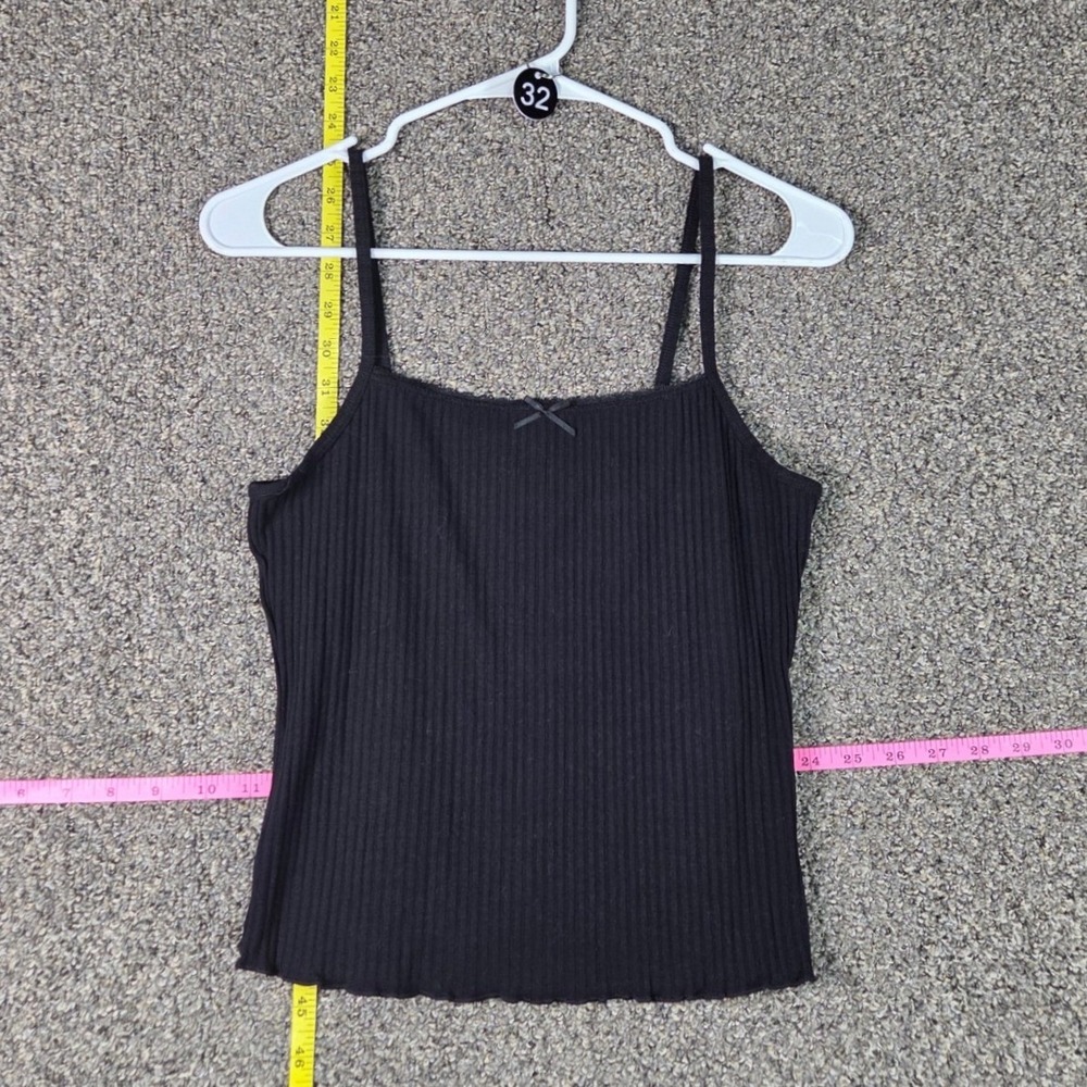 Divided H&M Cami Top Womens Medium Black Ribbed Bow Lettuce Hem Camisole